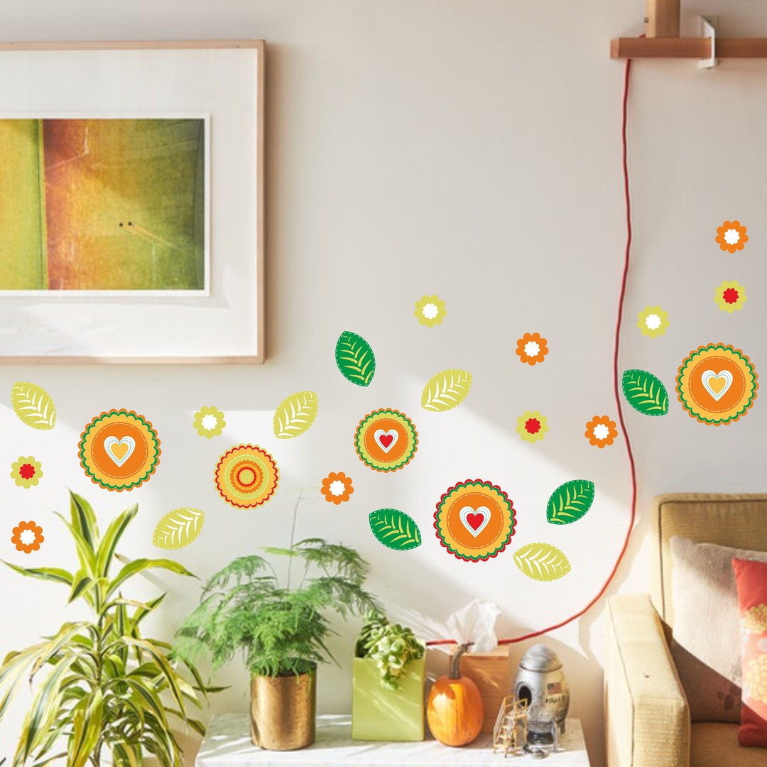 Retro Boho Flower Wall Stickers: Removable Fabric Decals - Etsy