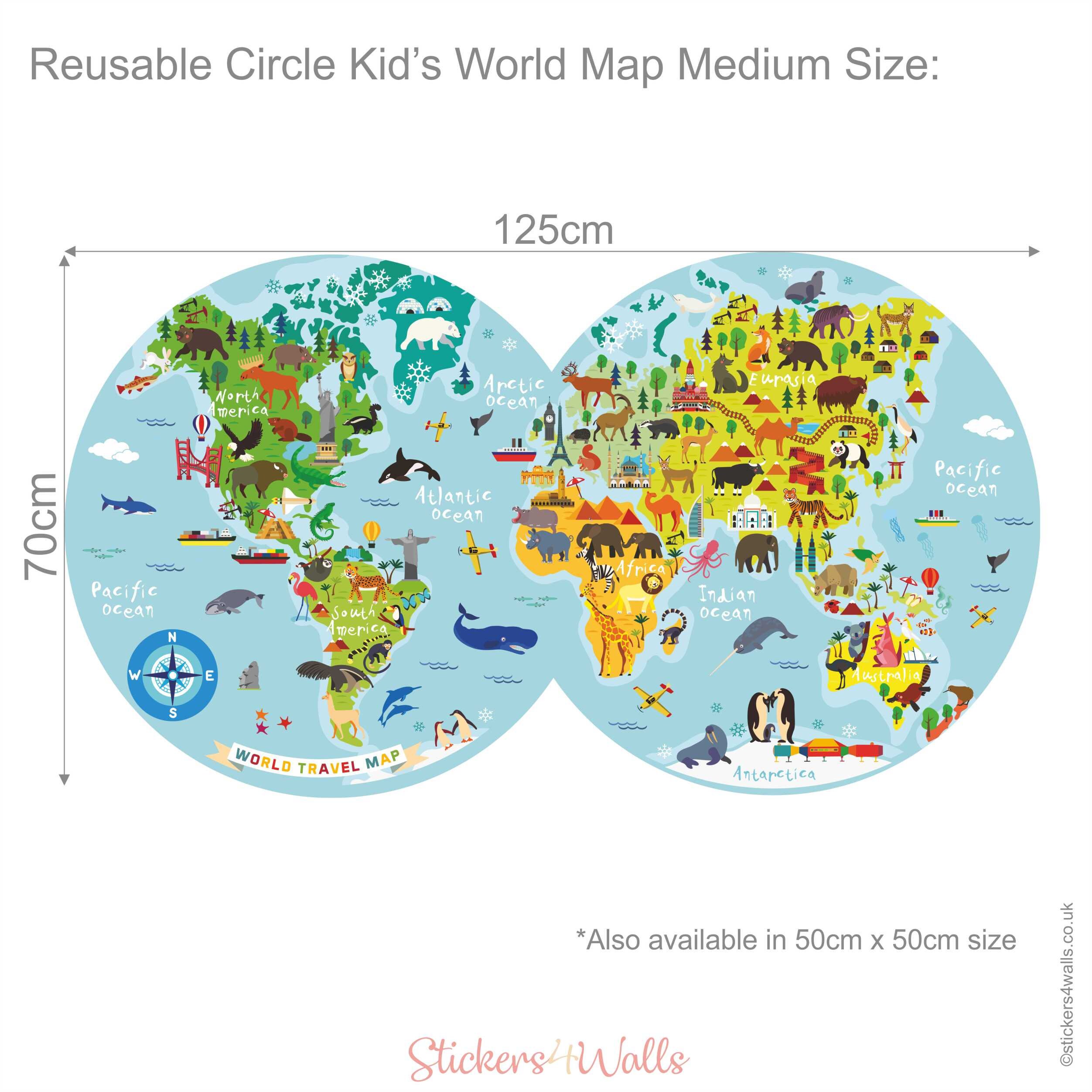 Reusable Fabric World Map Wall Sticker For Kids Map Of The World Kids
