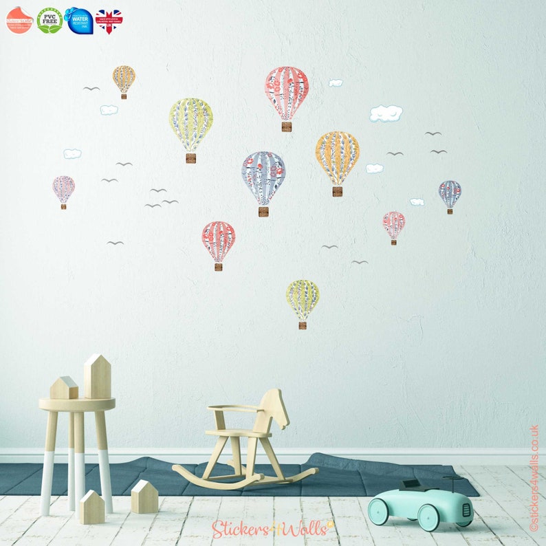 Reusable Hot Air balloon Wall Stickers Floral Balloon Wall Etsy