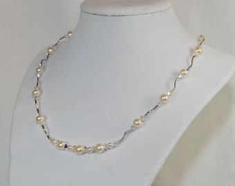 One of a Kind....Beautiful Genuine Pearl & Swarovski Crystal Beaded Necklace, Great for a Bride!