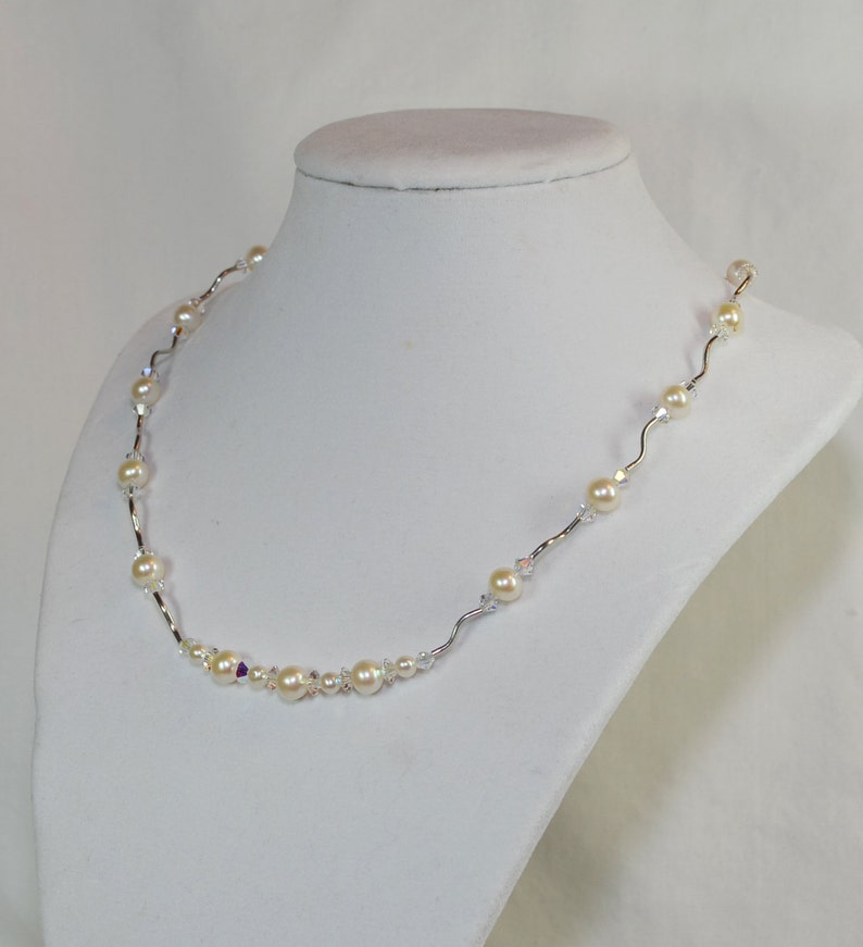 One of a Kind....Beautiful Genuine Pearl & Swarovski Crystal Beaded Necklace, Great for a Bride image 1