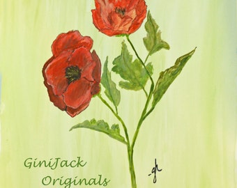 Original Watercolor Painting, Poppies, 11X14