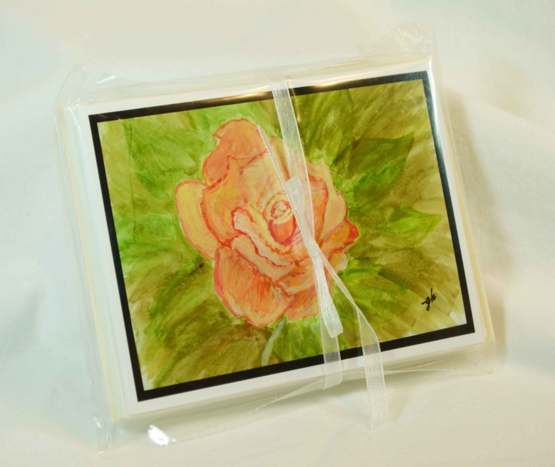 Original Art Blank Notecards, Note Cards, Yellow Rose Blossom ...