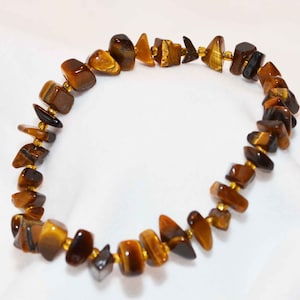Genuine Semi-Precious Gemstone Brown Tiger Eye Beaded Bracelet