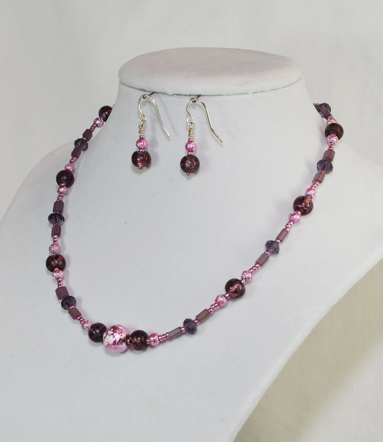 Beautiful Purple & Pink Beaded Necklace W/ Matching - Etsy