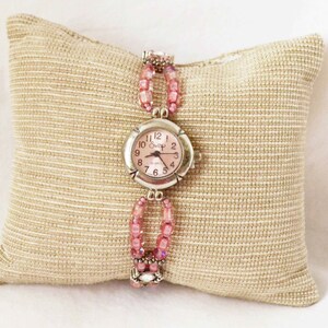 Pink Beaded Watch, Ladies Watch, Bracelet Watch