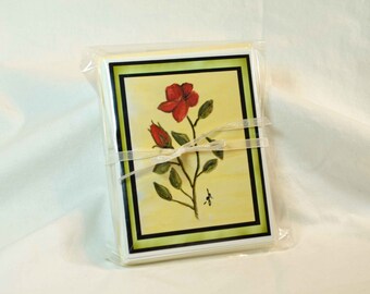 Original Art Blank NoteCards, Note Cards,  Red Rose Blossom Watercolor