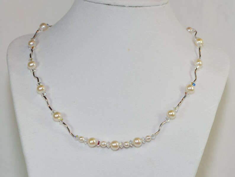 One of a Kind....Beautiful Genuine Pearl & Swarovski Crystal Beaded Necklace, Great for a Bride image 5