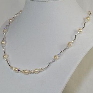 One of a Kind....Beautiful Genuine Pearl & Swarovski Crystal Beaded Necklace, Great for a Bride image 4