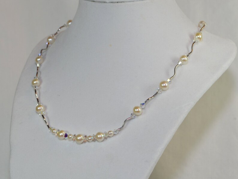 One of a Kind....Beautiful Genuine Pearl & Swarovski Crystal Beaded Necklace, Great for a Bride image 4