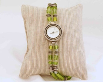 Beautiful Ladies Lime Green, Apple Green Beaded Watch, Ladies Watch, Bracelet Watch