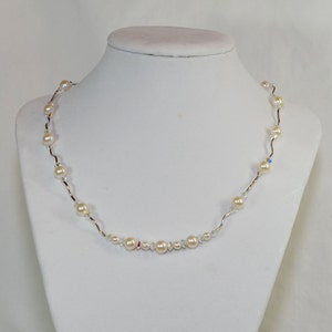 One of a Kind....Beautiful Genuine Pearl & Swarovski Crystal Beaded Necklace, Great for a Bride image 2