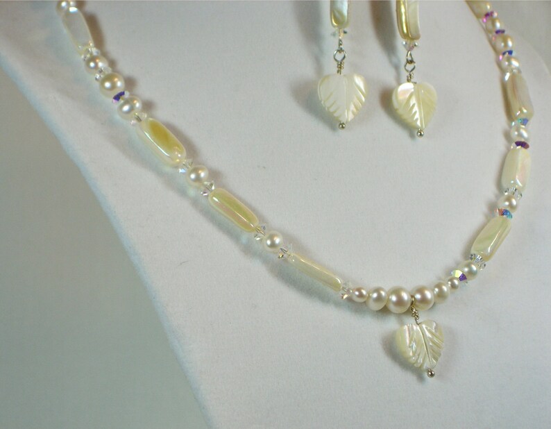 Genuine Pearl, Mother of Pearl & Swarovski Crystal Beaded Necklace, Great for a Bride Great Valentines Day Gift, One of A Kind Design image 4