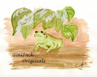 Matted Print of Original Watercolor Painting, Frog, Available in 3 Sizes,