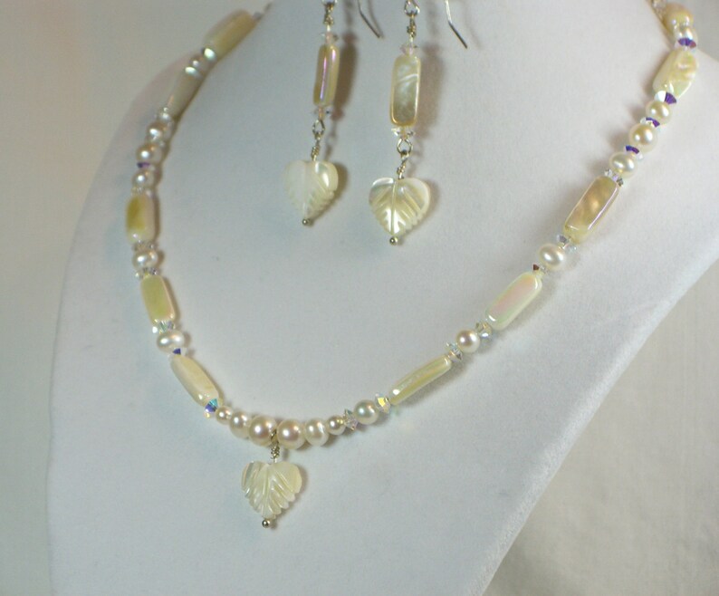 Genuine Pearl, Mother of Pearl & Swarovski Crystal Beaded Necklace, Great for a Bride Great Valentines Day Gift, One of A Kind Design image 5