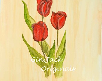 Original Watercolor Painting, Tulips, 14 x 11