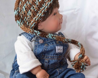 Newborn Hat, Knitted Hat,  Rolled Edge Hat w tail