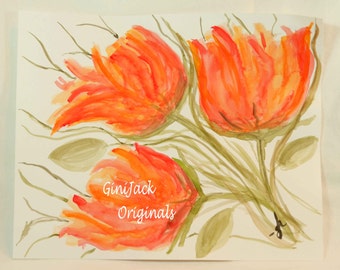 Original Watercolor Painting, 3 Blooms, 11X14