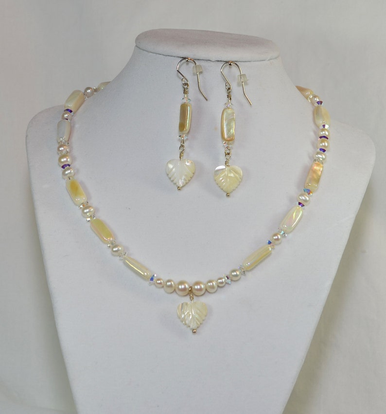 Genuine Pearl, Mother of Pearl & Swarovski Crystal Beaded Necklace, Great for a Bride Great Valentines Day Gift, One of A Kind Design image 2