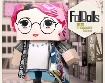 Pinked Hair Tokyo Girl - Illustrated 3D DIY Paper Doll