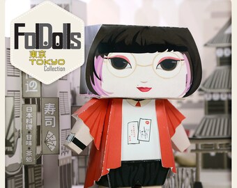 Black & Pink Haired Tokyo Girl - Illustrated 3D DIY Paper Doll