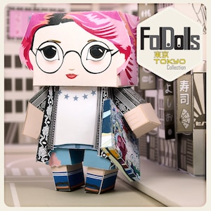 Pinked Hair Tokyo Girl - Illustrierte 3D DIY Papierpuppe