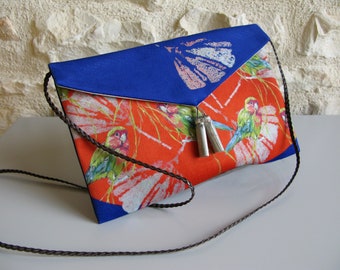 pouch, flat pouch, velvet pouch, make-up kit, toiletry bag, bird pattern fabric