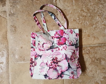 tote bag, linen tote bag, tote bag, shoulder bag, canvas bag, fabric tote, flower fabric
