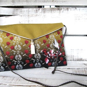 pouch, flat pouch, velvet pouch, make-up kit, toiletry kit, koi carp pattern fabric