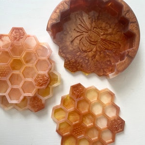 Resin Honeycomb Coaster Set and Holder