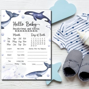 Wal-Baby-Dusche-Spiele-Paket, Unterwasser-Baby-Dusche-Spiele-Paket, Baby-Vorhersagen und Ratschlag-Zeichen