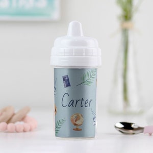 Personalized Sippy Cup, Blue Travel Themed Toddler Cup, Spill Proof Tumbler for Kids, Toddler Birthday Gift, Daycare Cup, Baby Shower Gift