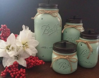 Mason jar canister set-farmhouse decor-rustic decor-country canisters-glass canister-mason jars-kitchen canister-kitchen storage