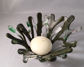 Candle Holder Handmade Fused Glass Coral light table top candles gift unique