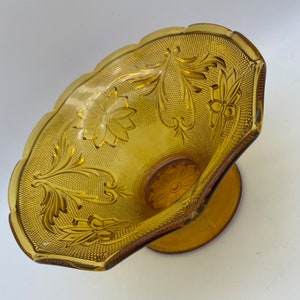 Vintage Indiana Glass Tiara Footed Bowl Small 6 Inch Amber Sandwich Pattern