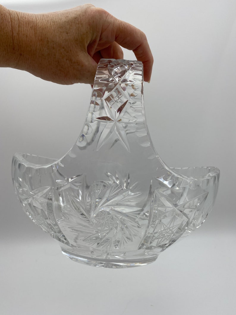 Lead Crystal Basket With Handle Rectangle Plate Pinwheel Star Etched Etsy