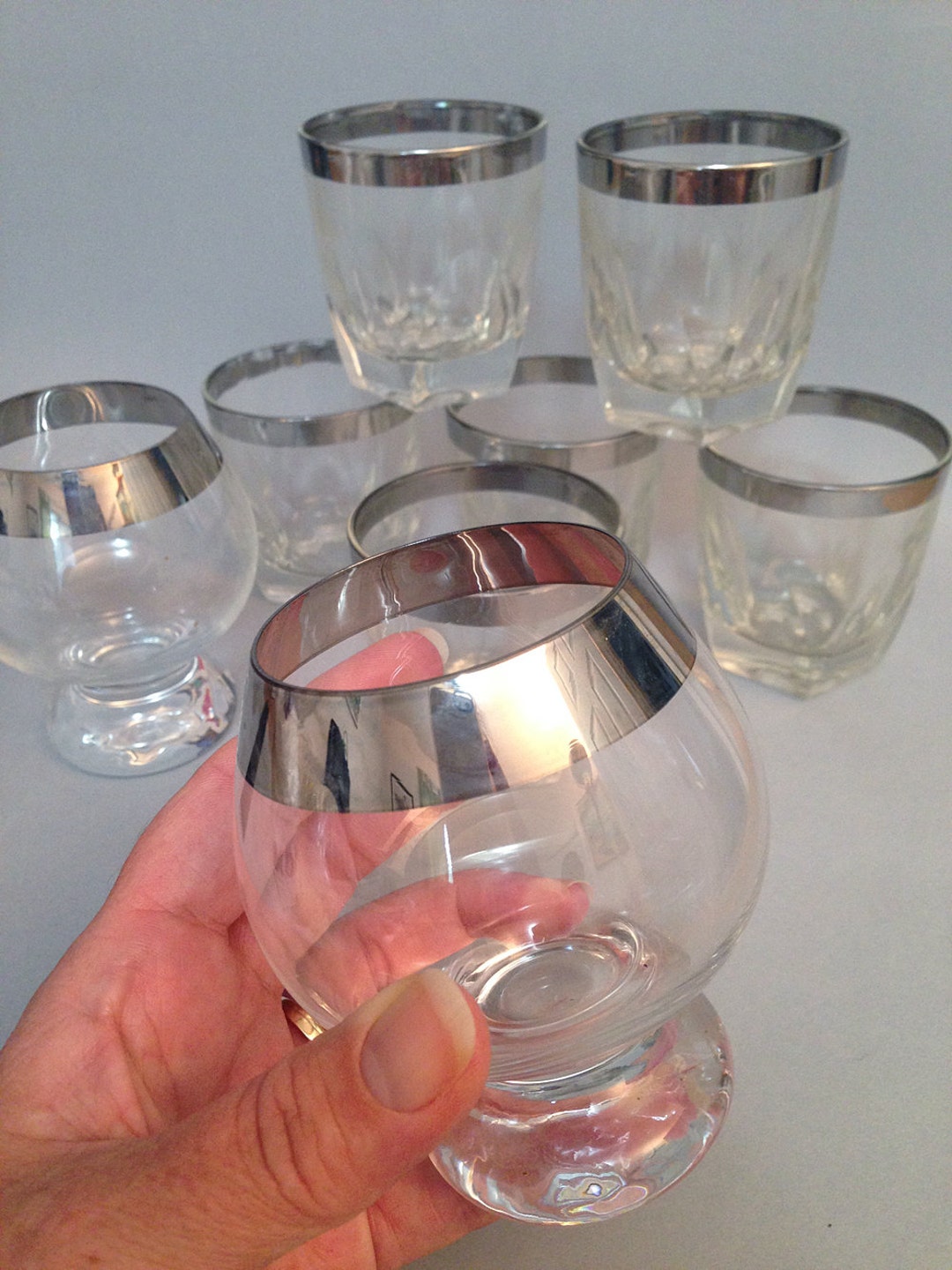 Silver Rim Cocktail Glasses - Rocks Glasses - Brandy Glasses - Mad Men ...