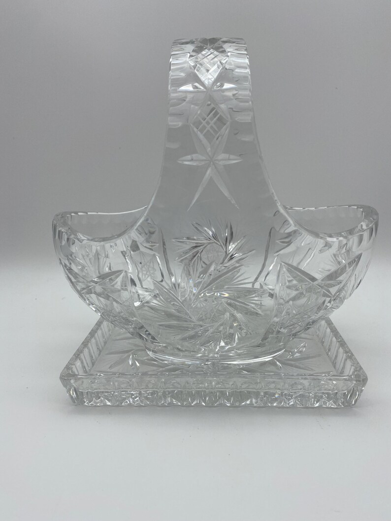 Lead Crystal Basket With Handle Rectangle Plate Pinwheel Star Etsy