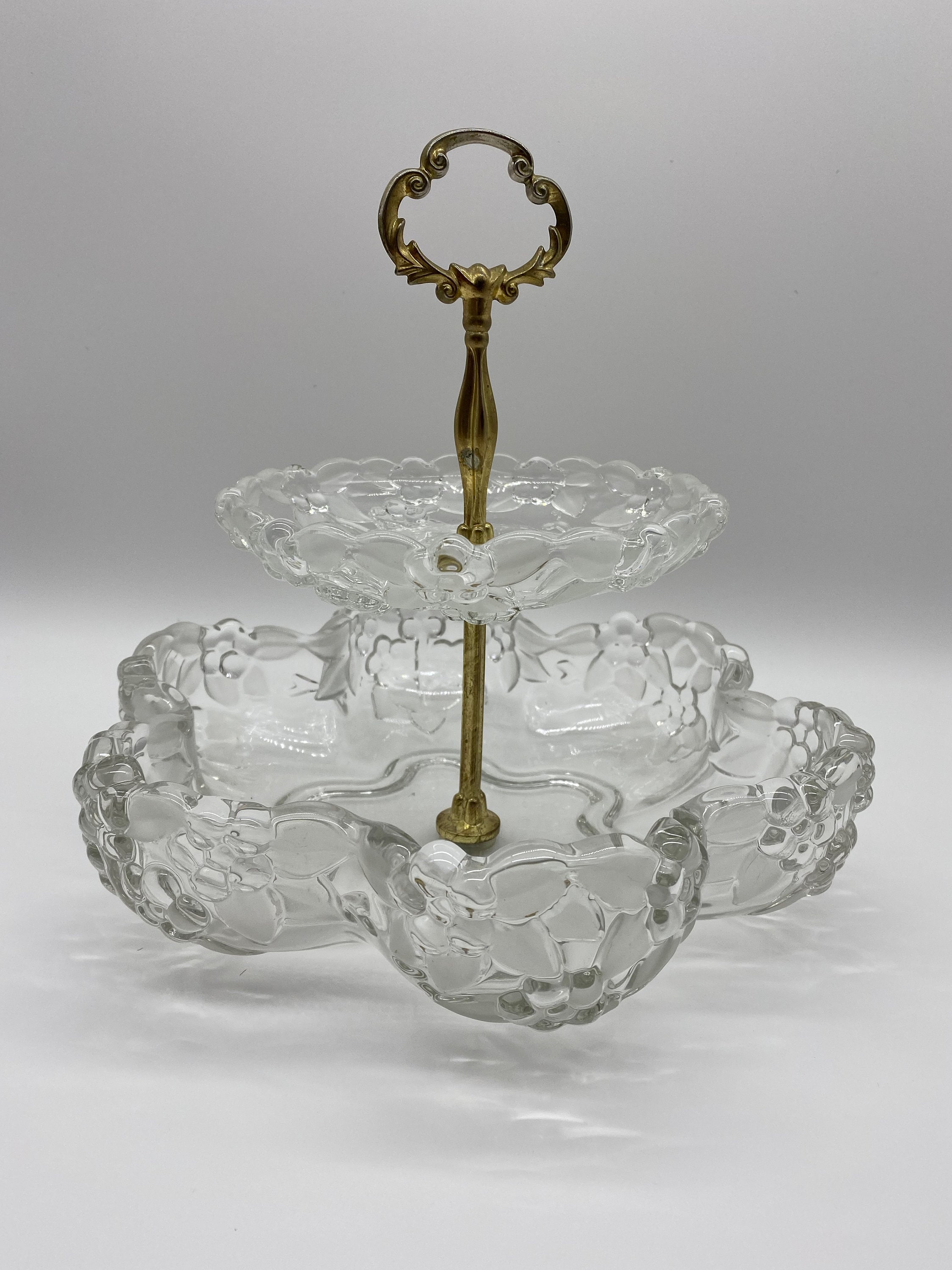 Mikasa Crystal Walther Carmen Two Tier Serving Dish Frosted Glass