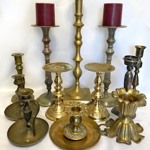 Assorted Brass Candlesticks Mid Century Modern Vintage Wedding Decor Rental