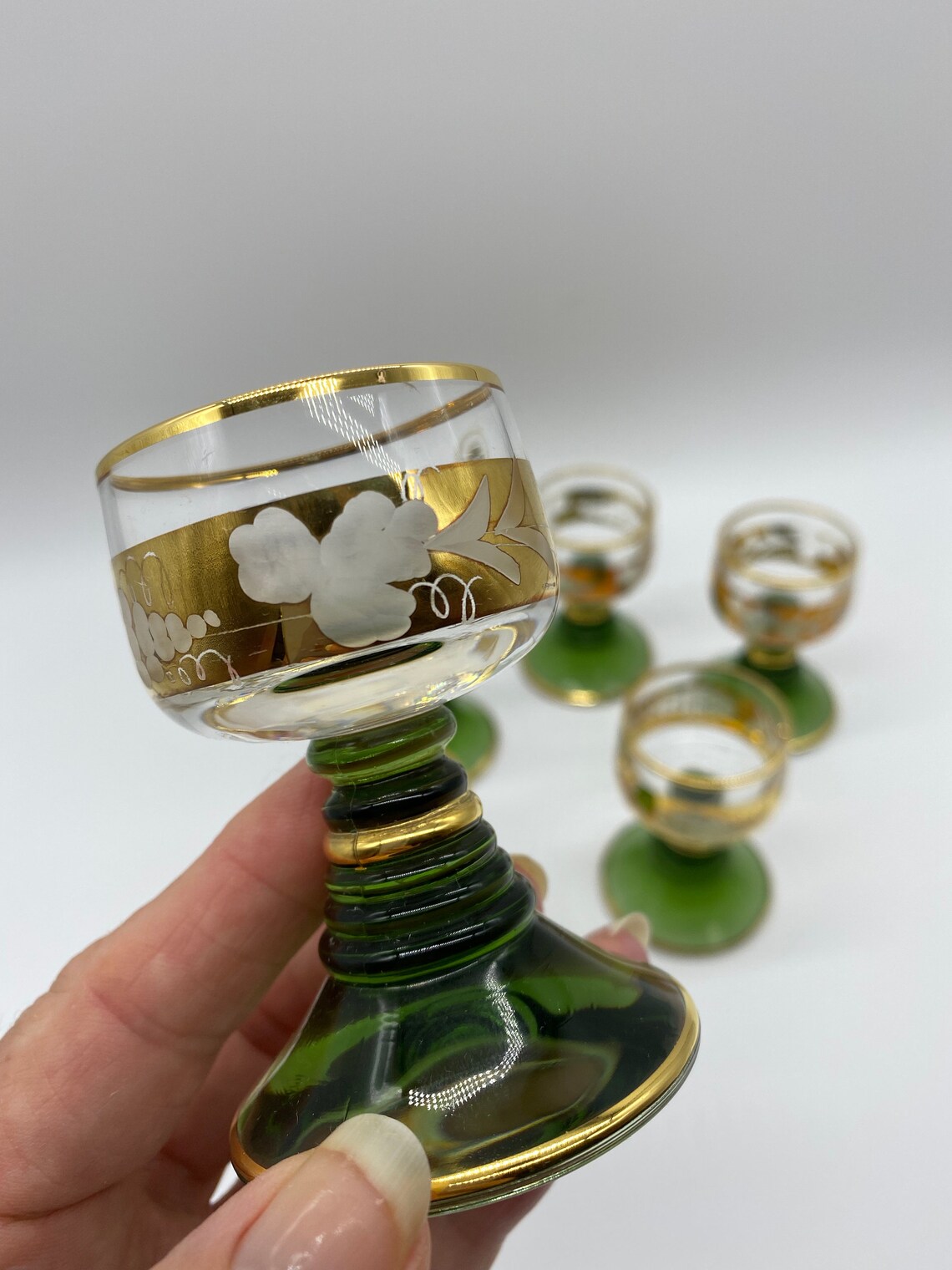 Vintage German Roemer Green Stem German Cordial Glasses Etsy