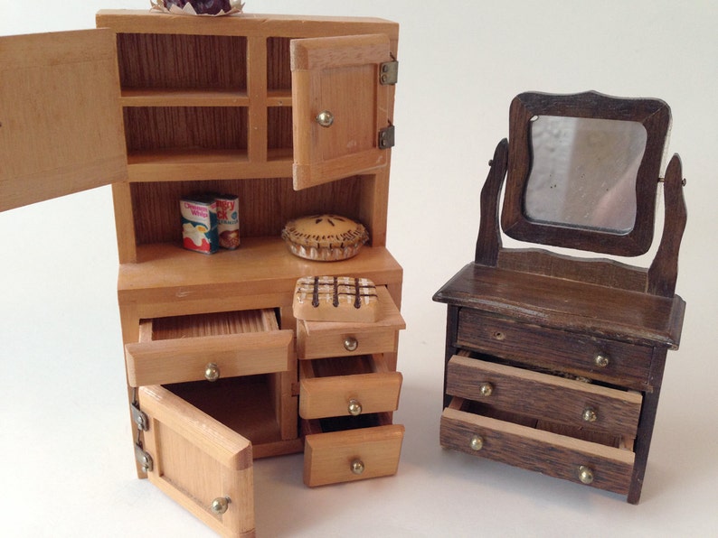 Miniature Wood Hutch Cupboard And Dresser With Mirror Etsy