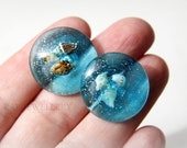 statement jewelry Mermaid Jewelry Stud Earrings Terrarium Beach jewelry Resin earrings Summer earrings Resin jewelry Turquoise earrings