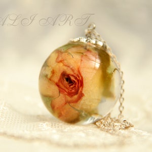 Resin real flower, Resin pendant, Pendant rose, Pendant resin rose,  orange rose,  pendant made from resin, Ball resin pendant