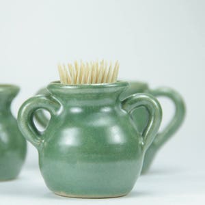Ceramic Q-Tip Holder, Green Q-Tip Holder, Toothpicks holder, Toothpicks pot, Q-tips dish, Q-tips Container, rustic dish, colorful pottery