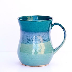 Ceramic turquoise mug, coffee mug, large cup, stonewarw mug, handmade mug, late cup, pottery tea cup, cappuccino cup, Gift For Newlyweds