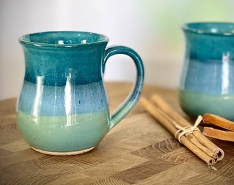 Large mug, ceramic mug, decorated mug, SET OF TWO, Turquoise mug, Pair cups, stoneware Mug, tea cup, special gift, unique xmas gifts