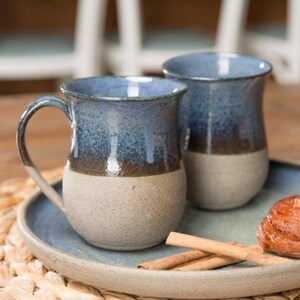 Blue mug, Ceramic coffee Mug, cappuccino cup, espresso mug, pottery cup, coffee lovers gift, mug with lid, stoneware mug, Rustic home décor image 2