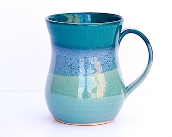 Ceramic turquoise mug, coffee mug, large cup, stonewarw mug, handmade mug, late cup, pottery tea cup, cappuccino cup, Gift For Newlyweds