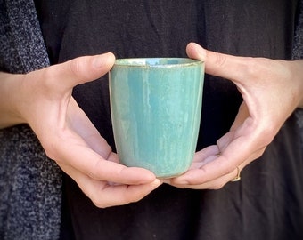 Light turquoise Tumblers, coffee mug, small cup of tea, ceramic mug, pottery cup, tea cup, cups without handle, 180 ml, handmade Tumbler